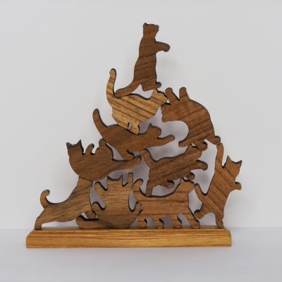 画像2: 【TEAK WOOD】Cat stack tower キャットスタックタワー 10pcs set Natural Black 木製 オブジェ 積み木 猫