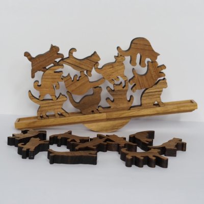 画像2: 【TEAK WOOD】Cat Stack Tower キャットスタックタワー 20pcs set Natural Black 木製 オブジェ 積み木 猫