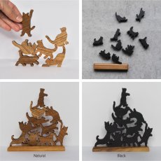 画像4: 【TEAK WOOD】Cat stack tower キャットスタックタワー 10pcs set Natural Black 木製 オブジェ 積み木 猫 (4)