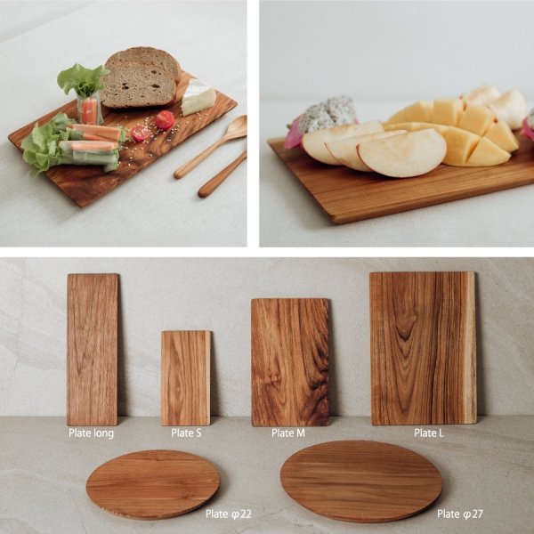 一枚板　木製トレイ 天然木 ウッドプレート　3枚セット TEAK WOOD】Plate プレート レクタングル L 30cm カップホルダー無し