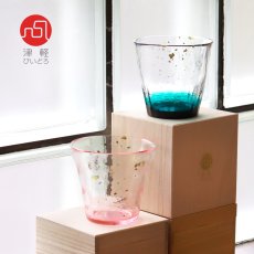 画像1: 【津軽びいどろ】氷華　金彩ロックグラス　碧　桜　ガラス食器 石塚硝子 アデリア 日本製　ウィスキー　焼酎　タンブラー　ビール (1)