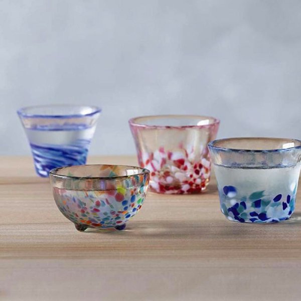 津軽びいどろ】盃コレクション ワングリ三つ足 木の芽 朝の露 春の宵