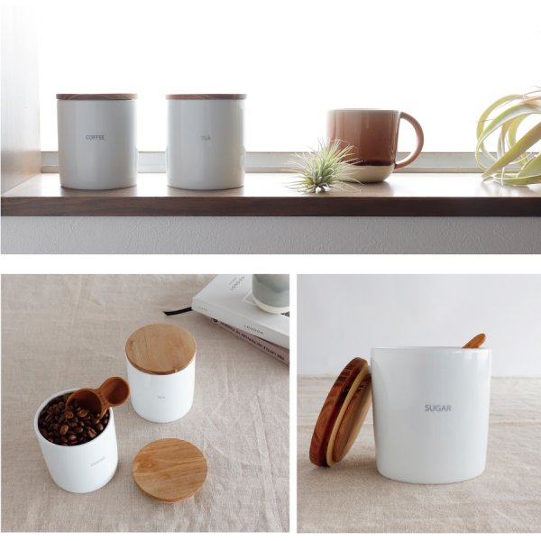 SALIU KITCHEN】キャニスター BS08 チーク材 木葢 ストーン 陶器 日本