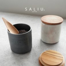 画像1: 【SALIU】キャニスター　SA03　335ml  粉引き・黒柿釉　チーク 木蓋  保存容器 　ロロ LOLO 　美濃焼　日本製 (1)