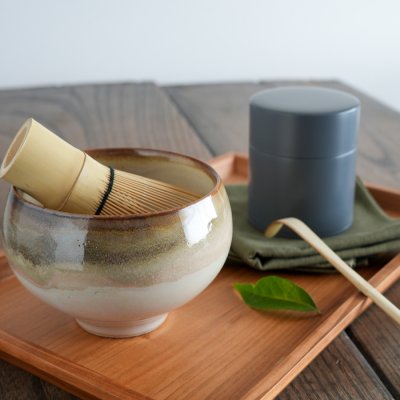 画像1: 【SALIU】抹茶彼是　功山窯　抹茶ぼうる　さざなみ　こはく　美濃焼　日本製　SALIU craft Japan　
