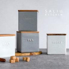 画像1: 【SALIU KITCHEN】キャニスター 　SK00 　マットな質感　日本製　磁器　シンプル　（SUGAR　SALT　TEA　COFFEE）ホワイト　グレイ　サリウキッチン (1)