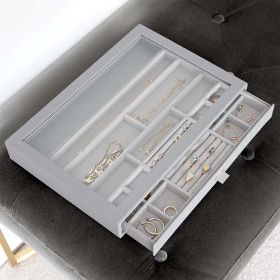 画像1: 【STACKERS】スーパーサイズ　ドロワー　グラス　リッド Glass Lid　ジュエリーケース  ペブルグレー Pebble Grey スタッカーズ