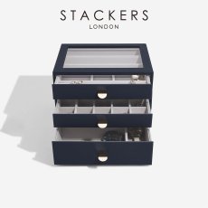 画像4: 【STACKERS】クラシック　ドロワー　ジュエリーケース 　リッド　Lid  ネイビー  紺　天窓　引き出し　スタッカーズ (4)