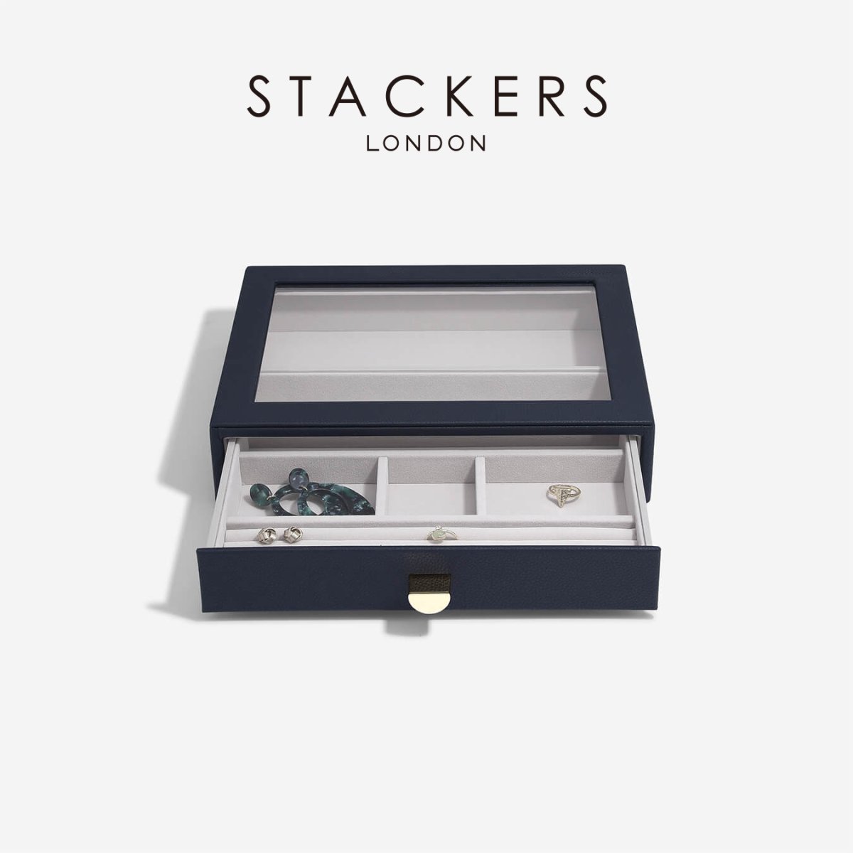 画像1: 【STACKERS】クラシック　ドロワー　ジュエリーケース 　リッド　Lid  ネイビーペブル　Navy Pebble　天窓　引き出し　スタッカーズ (1)