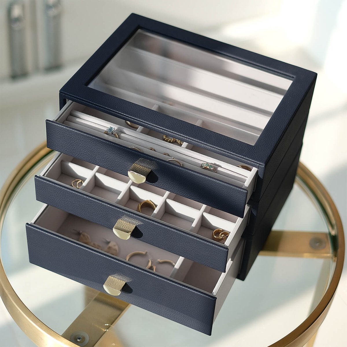 画像5: 【STACKERS】クラシック ドロワー ジュエリーケース  リッド Lid  ネイビーペブル Navy Pebble 天窓 引き出し スタッカーズ (5)