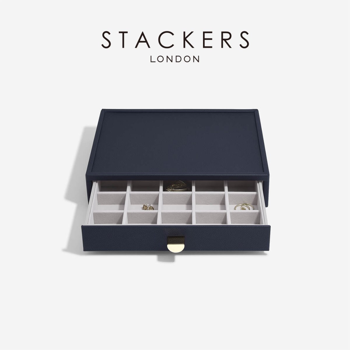 画像1: 【STACKERS】クラシック　ドロワー　ジュエリーケース 20sec  　ネイビー　ペブル　Navy  引き出し　スタッカーズ (1)