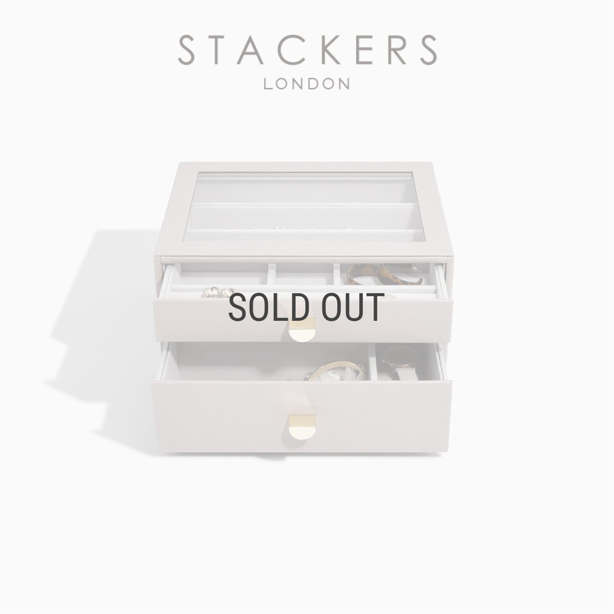 画像1: 【STACKERS】クラシック ドロワージュエリーボックス 選べる2個セット トープ　グレージュ Taupe 引き出し　ガラス スタッカーズ ロンドン イギリス (1)