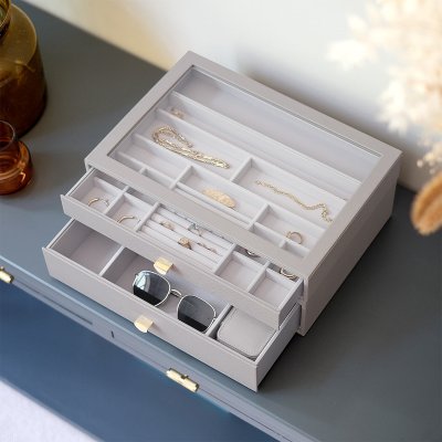 画像1: 【STACKERS】スーパーサイズ　ドロワー　グラス　リッド Glass Lid　ジュエリーケース　トープ グレージュ　Taupe スタッカーズ