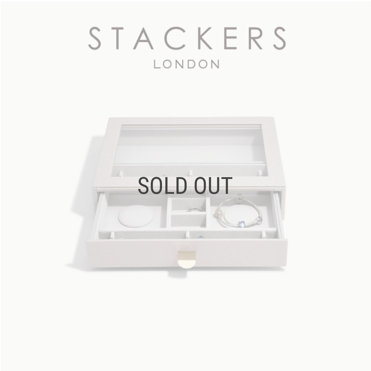 画像1: 【STACKERS】クラシック　ドロワー　グラス　リッド　（ガラス天窓）　チャーム　ジュエリーケース 　 トープ　グレージュ Taupe  Charm Lid  ジュエリーボックス　引き出し　スタッカーズ　ロンドン　UK (1)