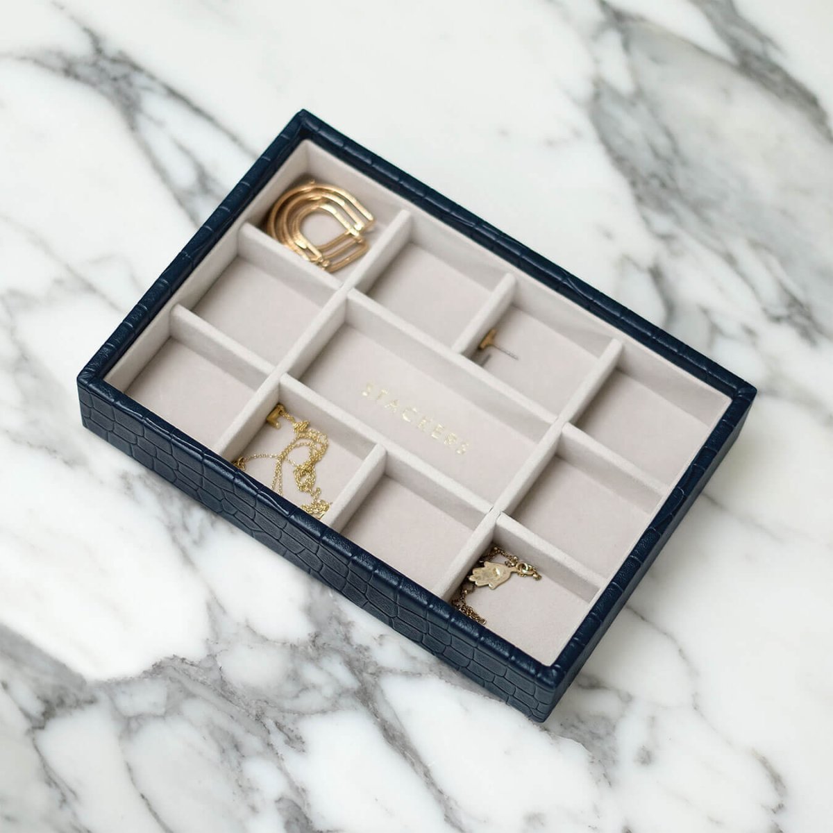 画像11: 【STACKERS】ミニ ジュエリーボックス 11sec  11個仕切り ネイビークロコ Navy Croc スタッカーズ イギリス ロンドン (11)