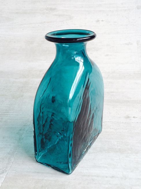 送料無料（沖縄は1000円) ターコイズブルーの花瓶（ガラス） 花瓶