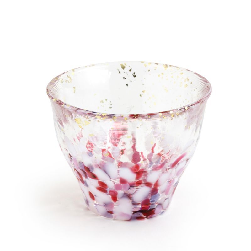 津軽びいどろ 金彩ぐいのみ こぼれ桜 満開で幾つも舞い落ちてゆく桜の花 冷酒 おちょこ ぐいのみ 盃 桜 ピンク 赤 ミニグラス ガラス食器 石塚硝子 アデリア 日本製 Nature Ave