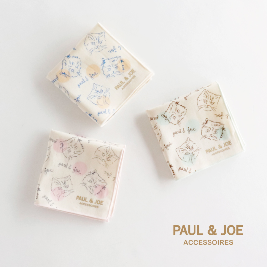 画像1: 【PAUL&JOE】ガーゼ　タオルハンカチ　ポール＆ジョー　Eco Collection オーガニックコットン　ネコ　 (1)