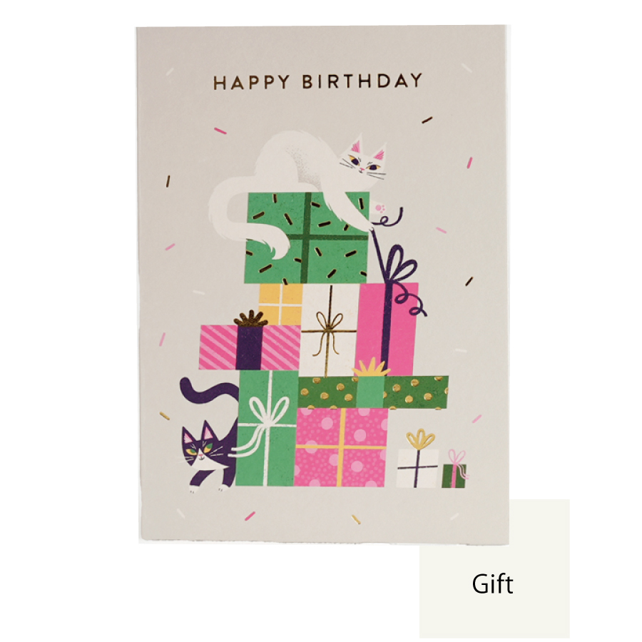 画像5: 【Klang & Kleid】Birthday with cat   猫と誕生日　バースデーカード  箔押しカード　封筒付  誕生日カード　Essi Kimpimaki  Lagom Design  ギフト　約11cm X 15cm　Design in UK 　EU印刷　ネコポス対応 (5)