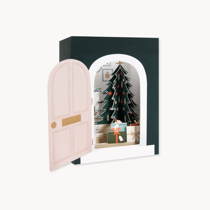 画像1: 【UP WITH PAPER】3D Cozy Room  落ち着く部屋　クリスマスカード　ポップアップカード　立体カード ギフト トンネルカード　約 12.7 cm × 8.9 cm ×6.3 cm　Design in USA ネコポス対応 (1)