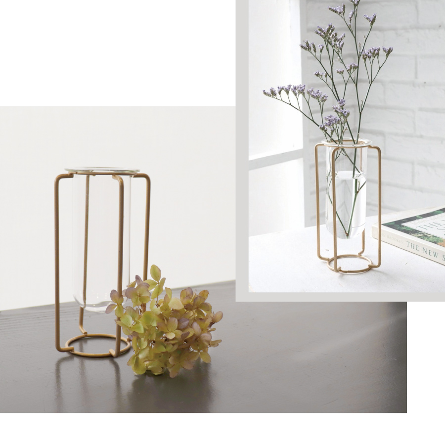 【COVENT GARDEN】メタルフレームショートベース ガラス 花瓶 Metal Frame Short Vase