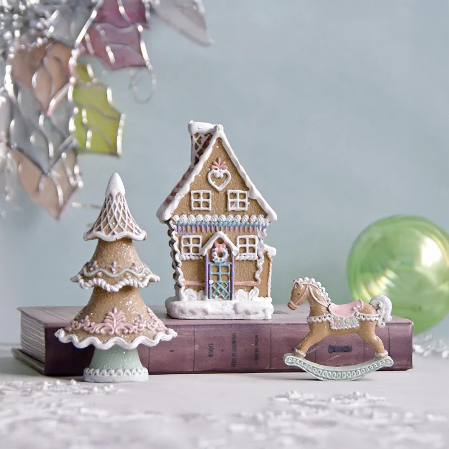 画像9: 【 HM 】ジンジャーブレッド オブジェ 3セット お菓子のお家 ツリー 木馬 ginger bread (9)