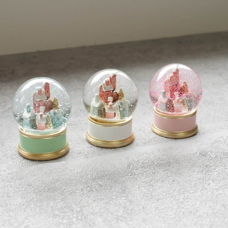 画像7: 【 HM 】パステルビレッジ ミニスノードーム H6cm ピンク グリーン ホワイト (7)