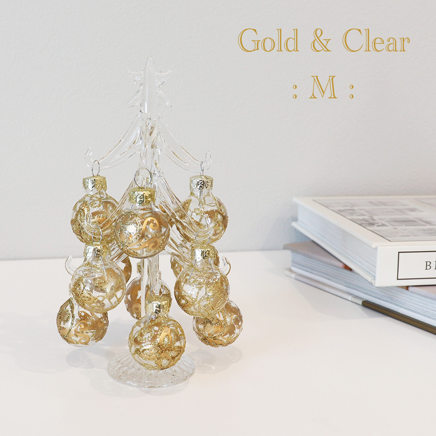 【The Joy Luck Club】グラスオーナメントツリー M 20cm ゴールド＆クリア　クリスマスツリー　ガラス　ボール