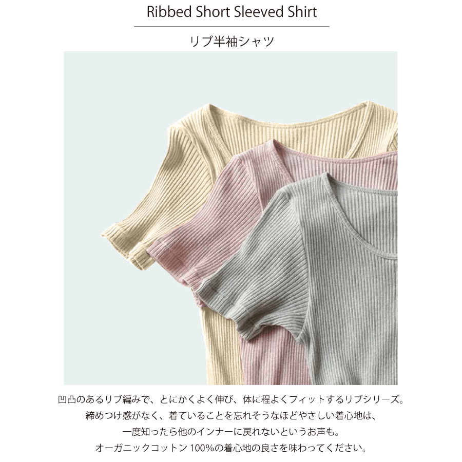 画像3: 【天衣無縫】リブ半袖シャツ オーガニックコットン 100% スーピマコットン インナー ボタニカルダイ オフホワイト ピンク グレー (3)