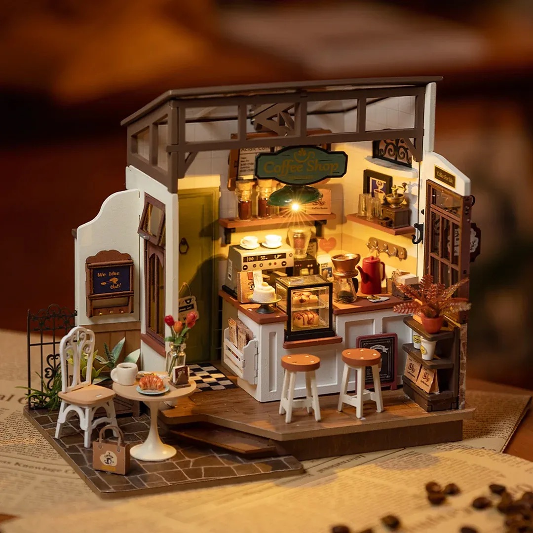 No.17 喫茶店のインテリアイメージ　カフェ　cafe DIY ミニチュア　ドールハウス Rolife ROBOTIME ウッドパズル　手作り　DIY 大人のトイ　癒しの時間