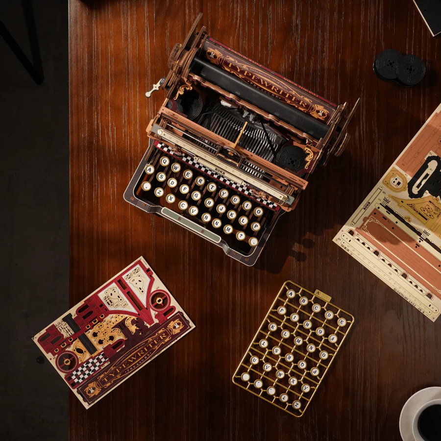 画像7: 【Rolife】Mechanical Typewriter (Magic version)　メカニカルギア タイプライター　レトロ   英語版説明書　ウッドパズル　DIY (7)