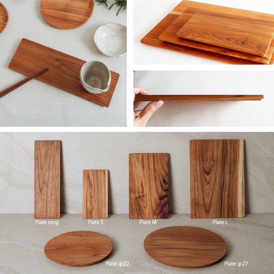 TEAK WOOD】Plate プレート レクタングル Long 30cm カップホルダー