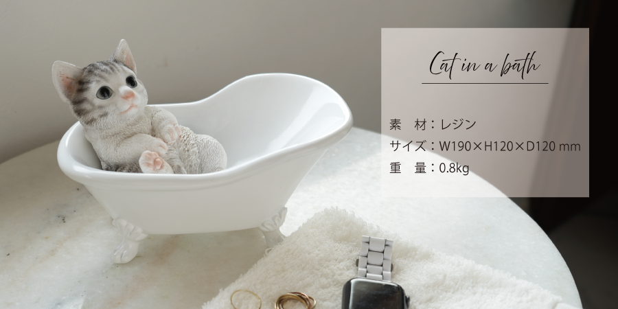 かわいい猫がバスタブに。　猫ちゃん　サバトラ　茶とら　かわいいお目目の猫のインテリア　東洋石創