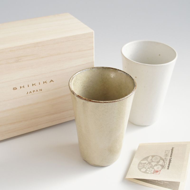 Shikika 麦酒カップ 白萩 唐津 ギフト 桐箱 ビアタンブラー 陶器製 日本製 2個セット 3ml Nature Ave Shikika 麦酒カップ 白萩 唐津 ギフト 桐箱 ビアタンブラー 陶器製 日本製 2個セット 3ml Nature Ave