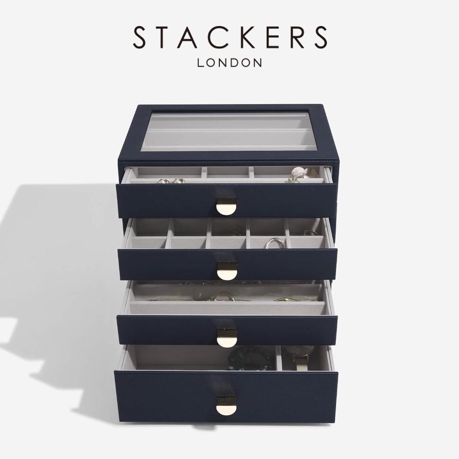 【STACKERS】クラシック ドロワージュエリーボックス 選べる4個セット ネイビーペブル　Navy Pebble 引き出し ガラス スタッカーズ ロンドン イギリス
