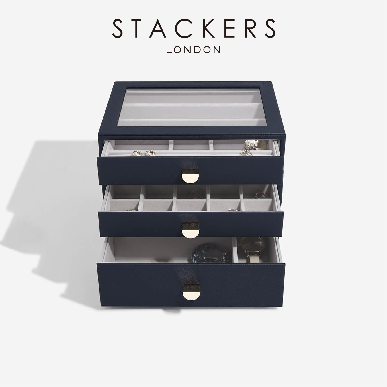 【STACKERS】クラシック ドロワージュエリーボックス 選べる3個セット ネイビーペブル　Navy Pebble スタッカーズ