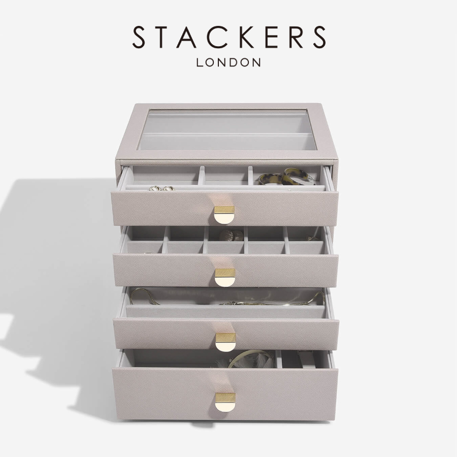【STACKERS】クラシック ドロワージュエリーボックス 選べる4個セット トープ　グレージュ Taupe 引き出し　ガラス スタッカーズ ロンドン イギリス