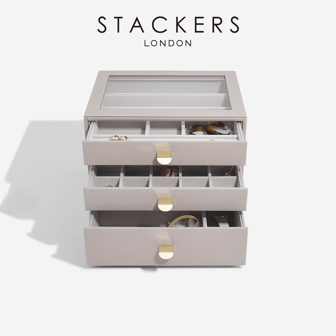 STACKERS】ドロワー ジュエリーケース Lid 天窓 トープ グレージュ Taupe 引き出し スタッカーズ Nature Ave.