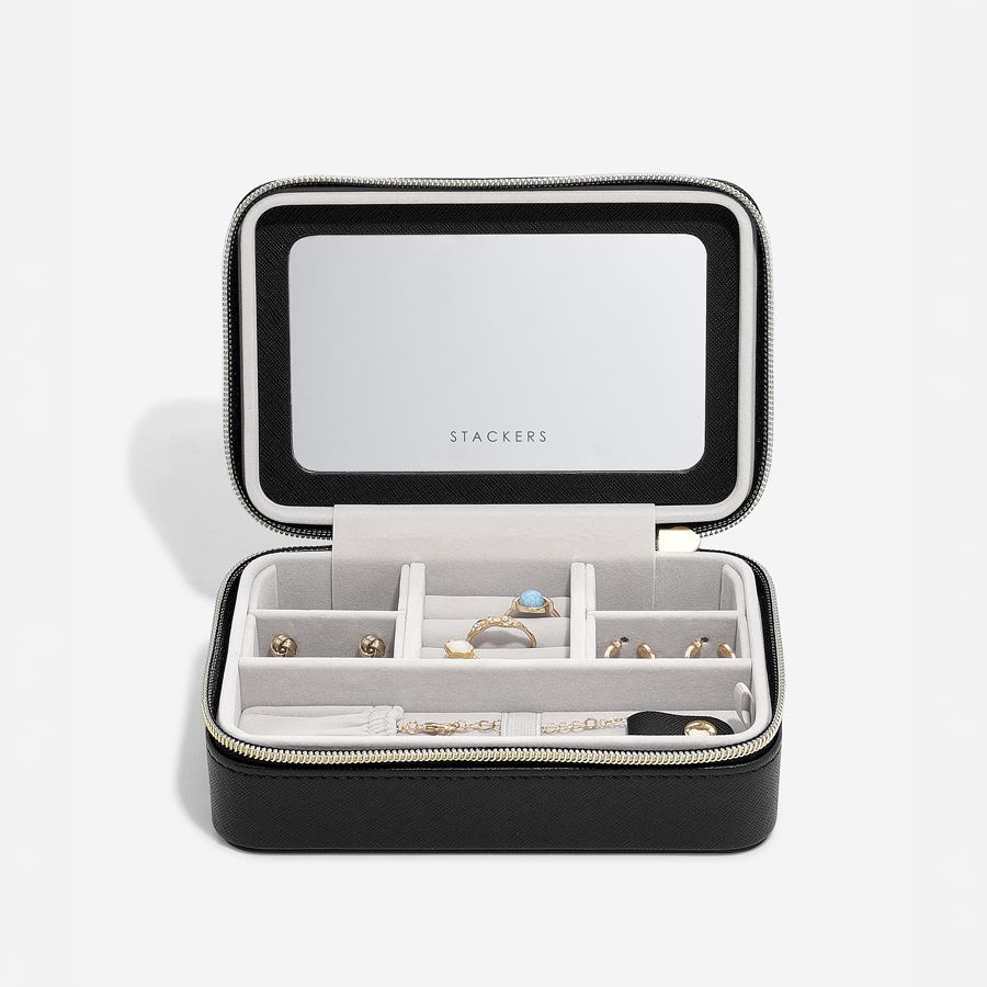 Luxury Travel Jewellery Box ブラックラフィア